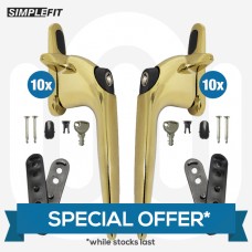 CLEARANCE OFFER! 10x L/Hand & 10x R/Hand Gold Simplefit Cockspur Window Handles